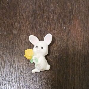 Charming White Bunny Brooch with Yellow Flower